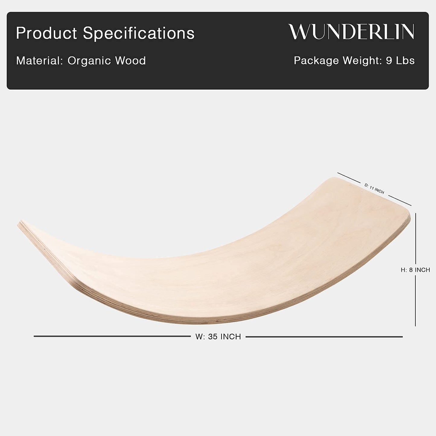 wunderlin Wooden Wobble Balance Board Wood 33 Inch Board Natural Wood, Open-Ended Learning Toys for Kids