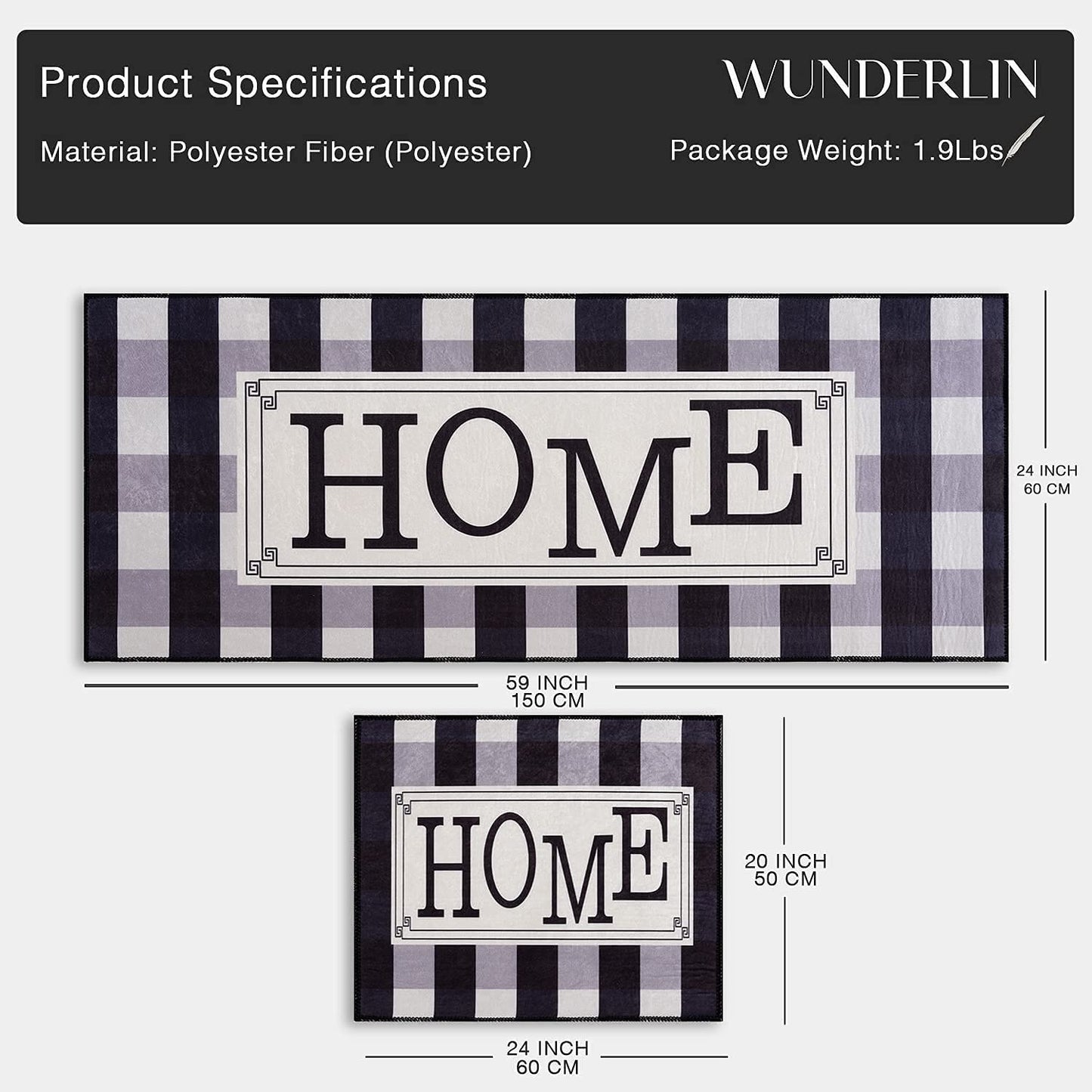 wunderlin Kitchen Rugs Runner Collection Non-Slip Kitchen Washable Rugs Sets of Two