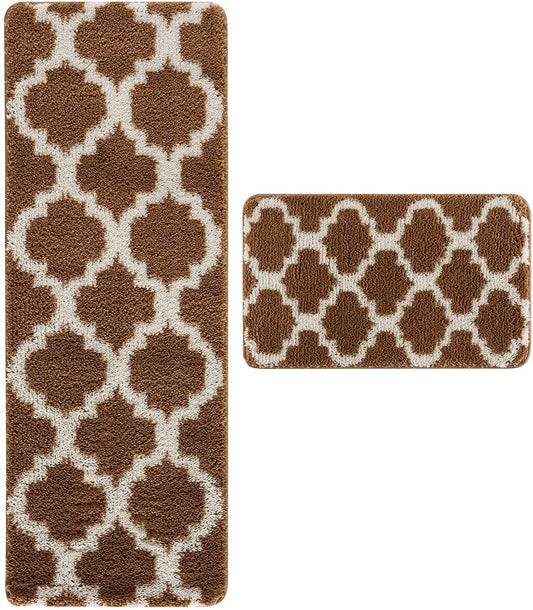 wunderlin Soft Trellis Kitchen Runner Rugs Collection Non-Slip Kitchen Washable Rugs Sets of Two