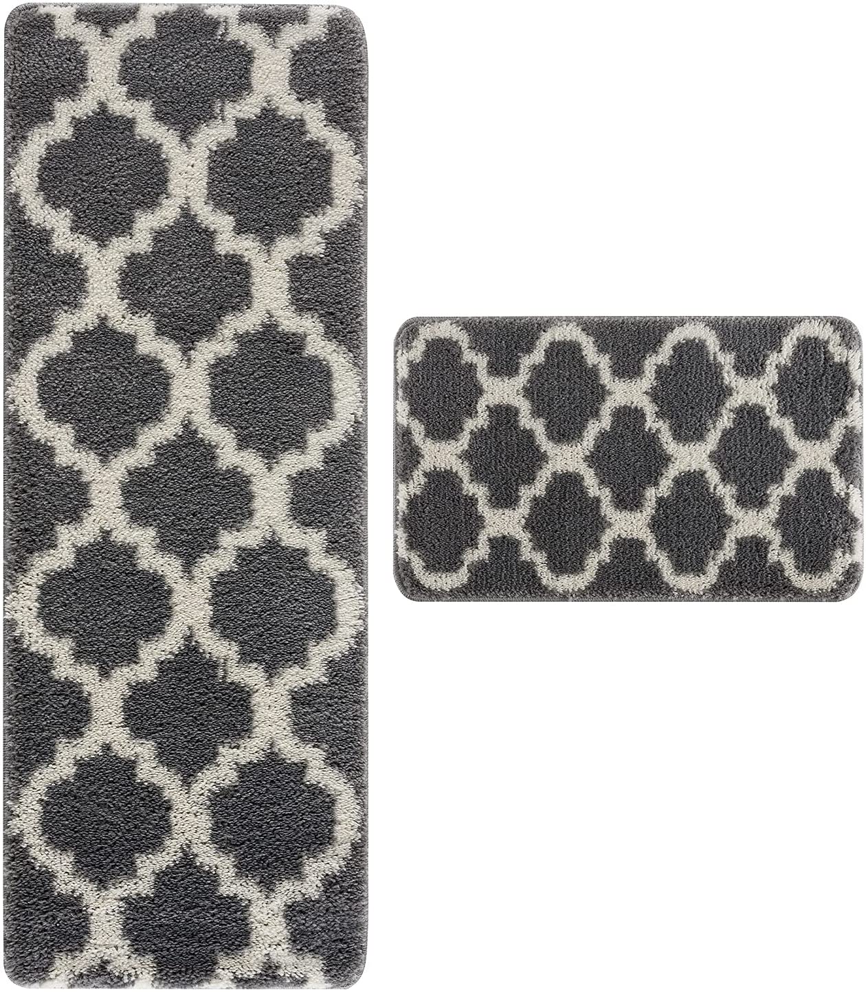 wunderlin Soft Trellis Kitchen Runner Rugs Collection Non-Slip Kitchen Washable Rugs Sets of Two